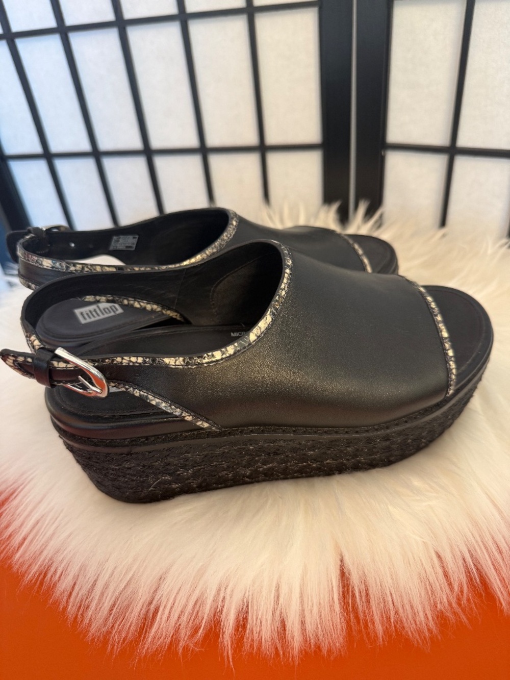 FitFlop Platform Leather Slingback Sandals with Snakeskin Trim - Picture 3 of 5